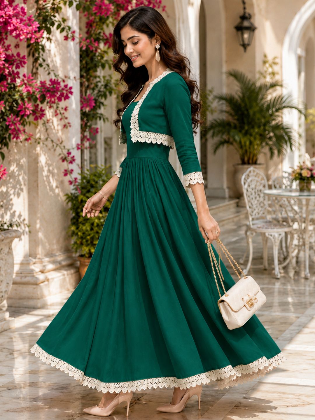 COTTON CAMBRIC DRESS WITH CALF LENGTH AND  HALF JACKET