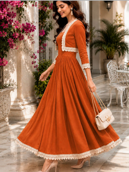 COTTON CAMBRIC DRESS WITH CALF LENGTH AND  HALF JACKET
