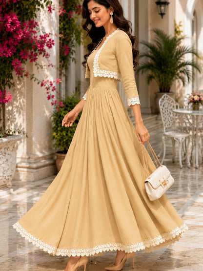 COTTON CAMBRIC DRESS WITH CALF LENGTH AND  HALF JACKET