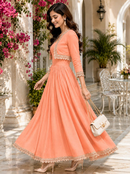 COTTON CAMBRIC DRESS WITH CALF LENGTH AND  HALF JACKET