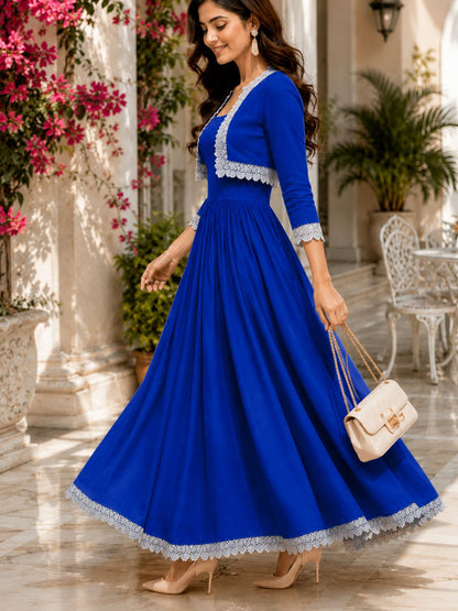 COTTON CAMBRIC DRESS WITH CALF LENGTH AND  HALF JACKET
