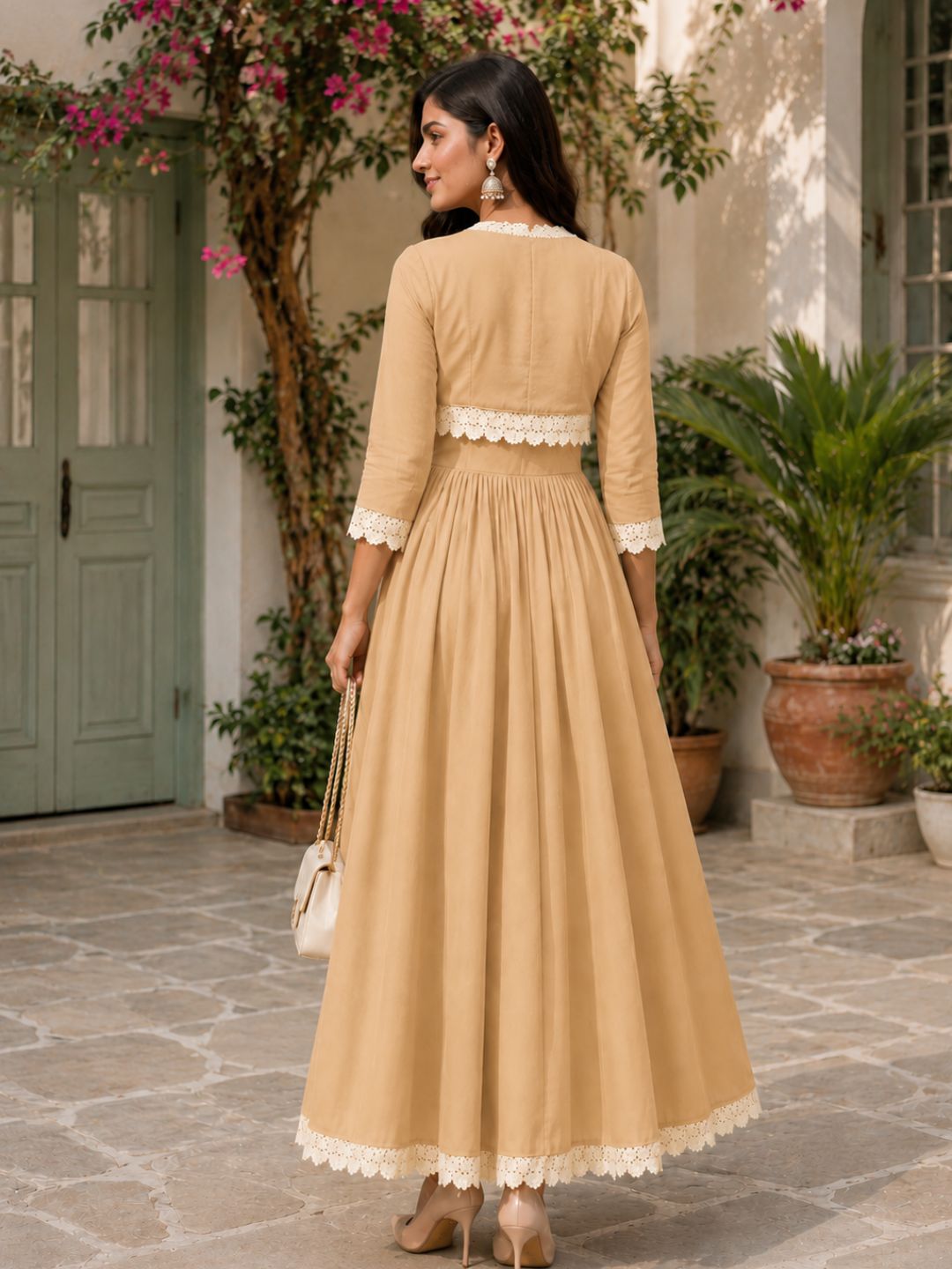 COTTON CAMBRIC DRESS WITH CALF LENGTH AND  HALF JACKET