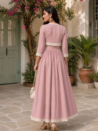 COTTON CAMBRIC DRESS WITH CALF LENGTH AND  HALF JACKET
