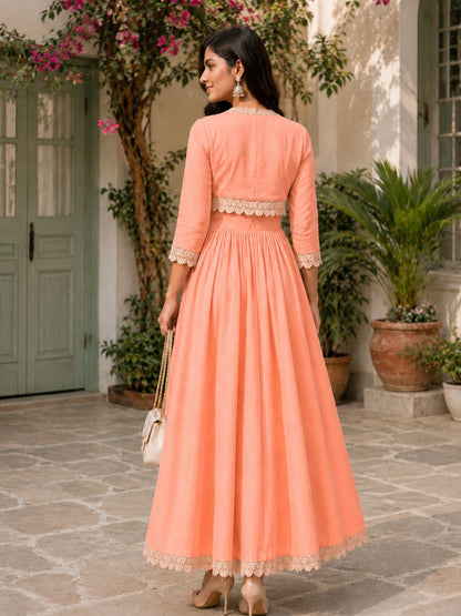 COTTON CAMBRIC DRESS WITH CALF LENGTH AND  HALF JACKET