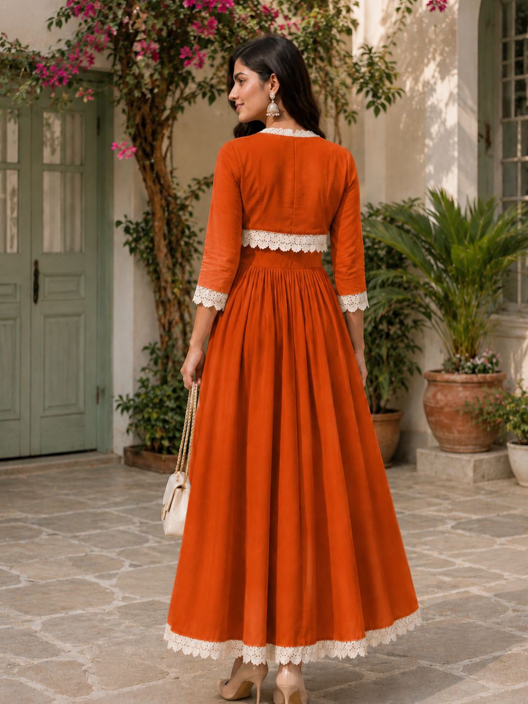 COTTON CAMBRIC DRESS WITH CALF LENGTH AND  HALF JACKET