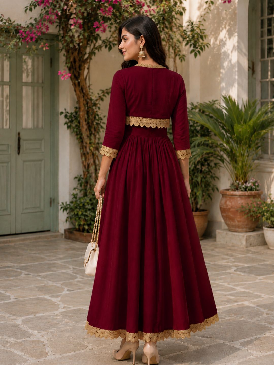 COTTON CAMBRIC DRESS WITH CALF LENGTH AND  HALF JACKET