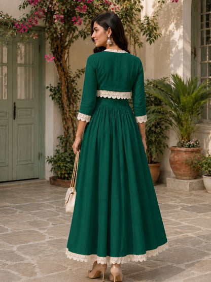 COTTON CAMBRIC DRESS WITH CALF LENGTH AND  HALF JACKET