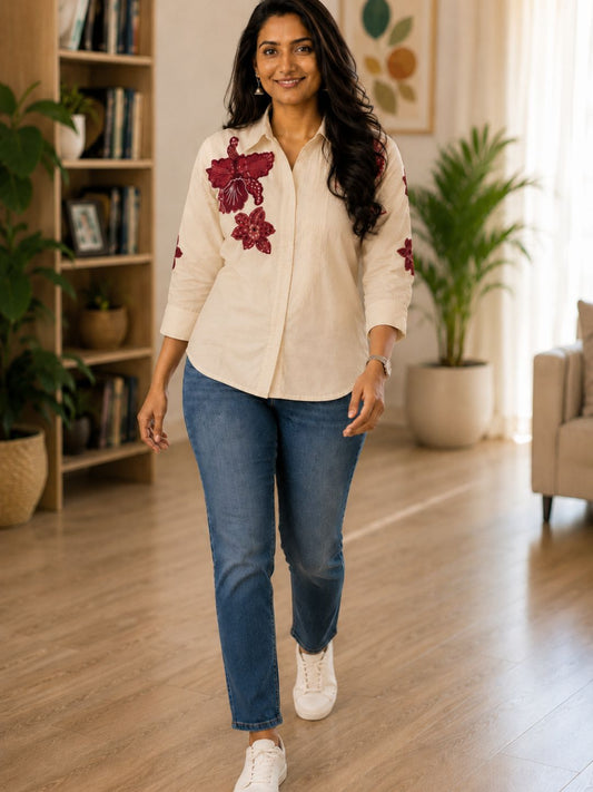 WOMEN EMBROIDED SHIRTS PERFECT FOR CASUAL AND FORMAL WEAR IN COTTON FABRIC