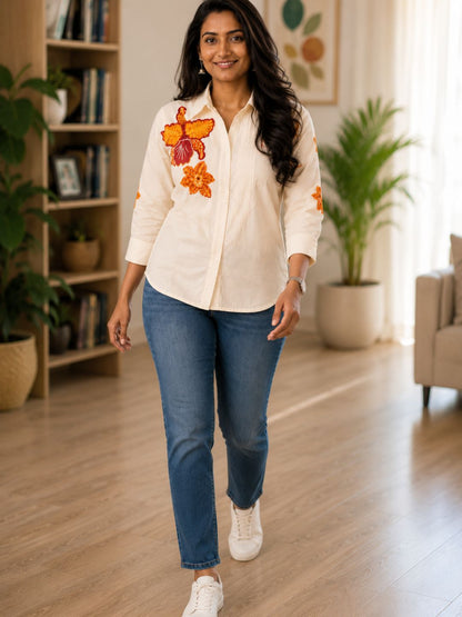 WOMEN EMBROIDED SHIRTS PERFECT FOR CASUAL AND FORMAL WEAR IN COTTON FABRIC
