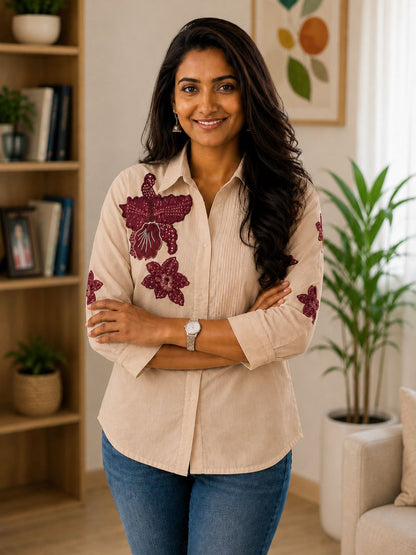 WOMEN EMBROIDED SHIRTS PERFECT FOR CASUAL AND FORMAL WEAR IN COTTON FABRIC