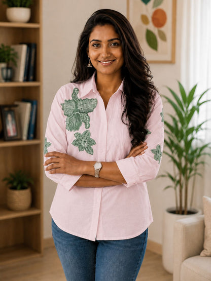 WOMEN EMBROIDED SHIRTS PERFECT FOR CASUAL AND FORMAL WEAR IN COTTON FABRIC