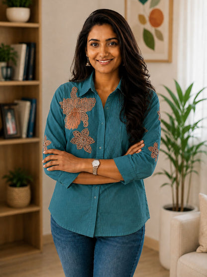 WOMEN EMBROIDED SHIRTS PERFECT FOR CASUAL AND FORMAL WEAR IN COTTON FABRIC