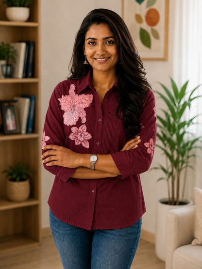 WOMEN EMBROIDED SHIRTS PERFECT FOR CASUAL AND FORMAL WEAR IN COTTON FABRIC