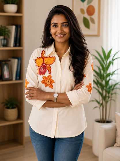 WOMEN EMBROIDED SHIRTS PERFECT FOR CASUAL AND FORMAL WEAR IN COTTON FABRIC