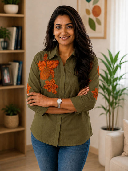 WOMEN EMBROIDED SHIRTS PERFECT FOR CASUAL AND FORMAL WEAR IN COTTON FABRIC