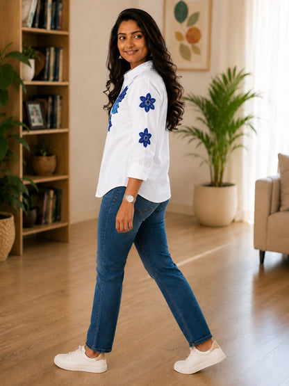 WOMEN EMBROIDED SHIRTS PERFECT FOR CASUAL AND FORMAL WEAR IN COTTON FABRIC