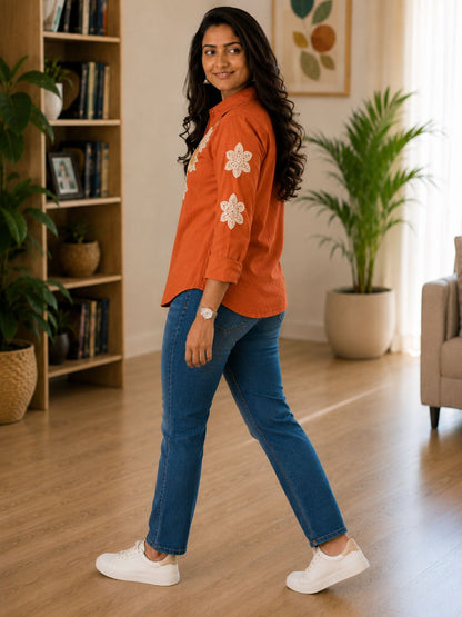 WOMEN EMBROIDED SHIRTS PERFECT FOR CASUAL AND FORMAL WEAR IN COTTON FABRIC