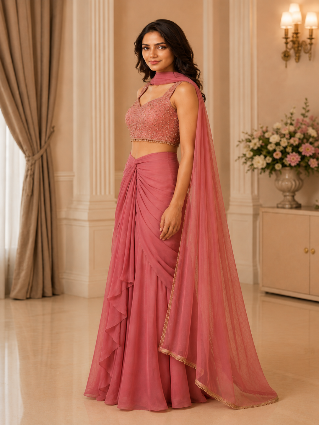Adaa Bazaar Women's Georgette Draped skit Dress
