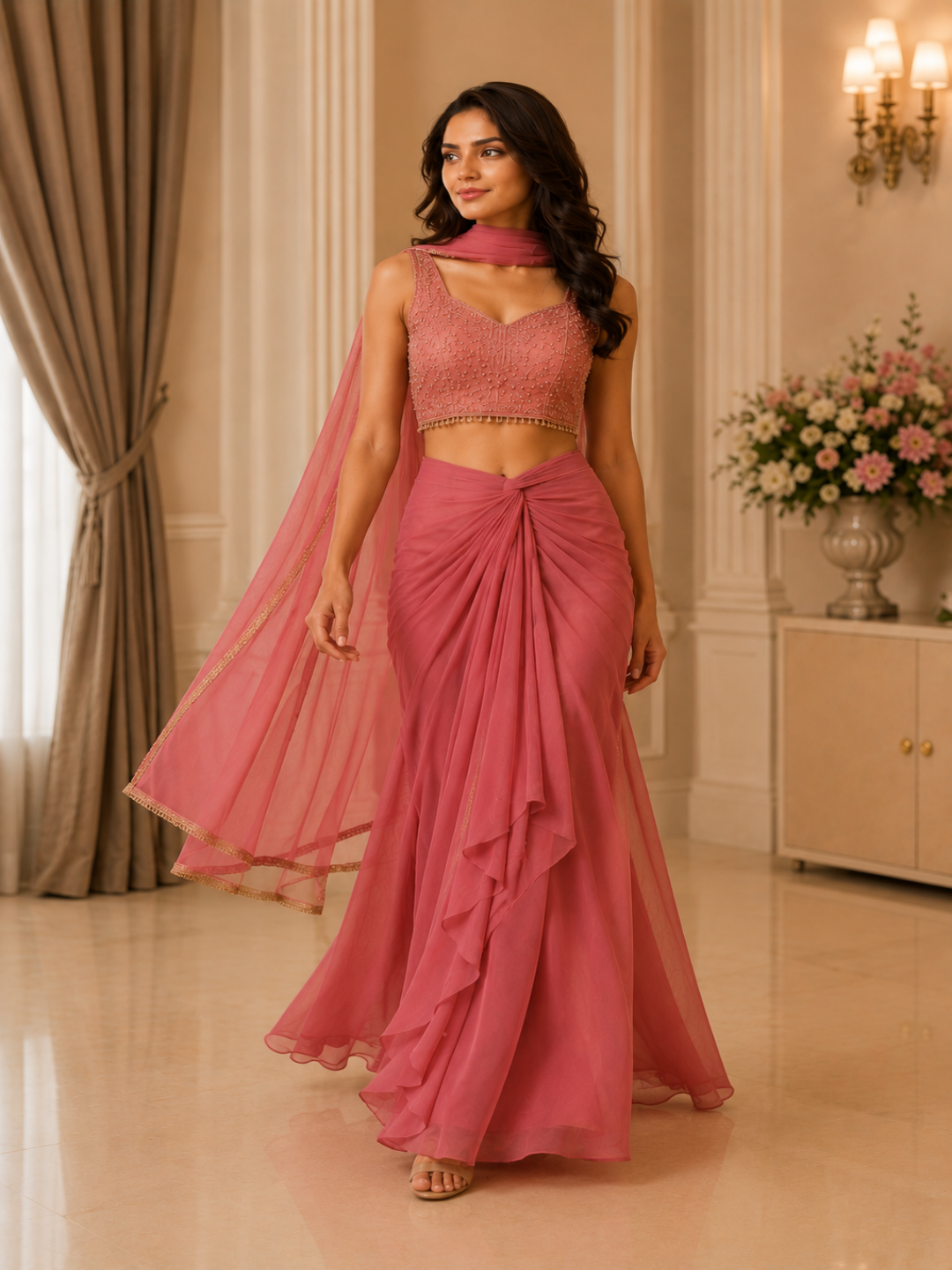 Adaa Bazaar Women's Georgette Draped skit Dress