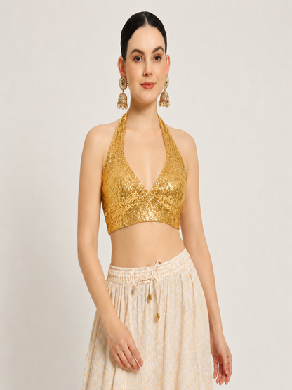 Adaa Bazaar Sequins Party Wear Cut Sleeves Stitched holter neck Blouse