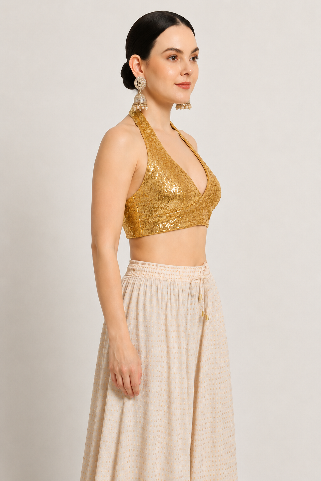 Adaa Bazaar Sequins Party Wear Cut Sleeves Stitched holter neck Blouse