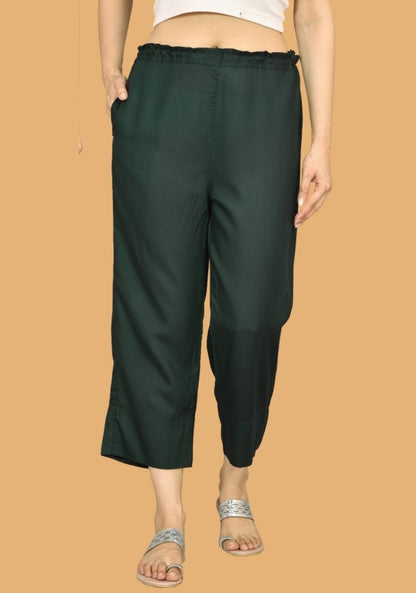 Adaa Bazaar Women's Rayon Ankle Length Pant Bottle Green