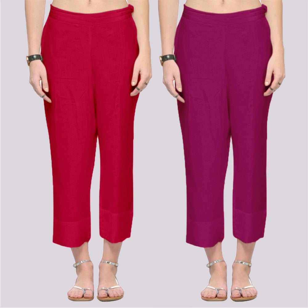 Adaa Bazaar Women's combo of 2 Rayon Ankle Length Pant Red and  Purple