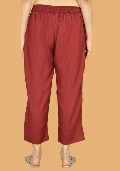 Adaa Bazaar Women's Rayon Ankle Length Pant - Maroon