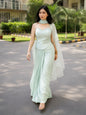 Adaa Designer Organza Drape Skirt with Sweetheart Neck Corset Blouse & Organza Dupatta