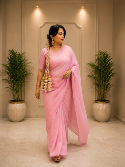 Adaa Bazaar Women's Rreadytowear Georgette Partywear Silk Saree with Designer Blouse