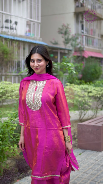 Adaa Bazaar Women's Pink Sequin and Mirror Work Suits With Dupatta