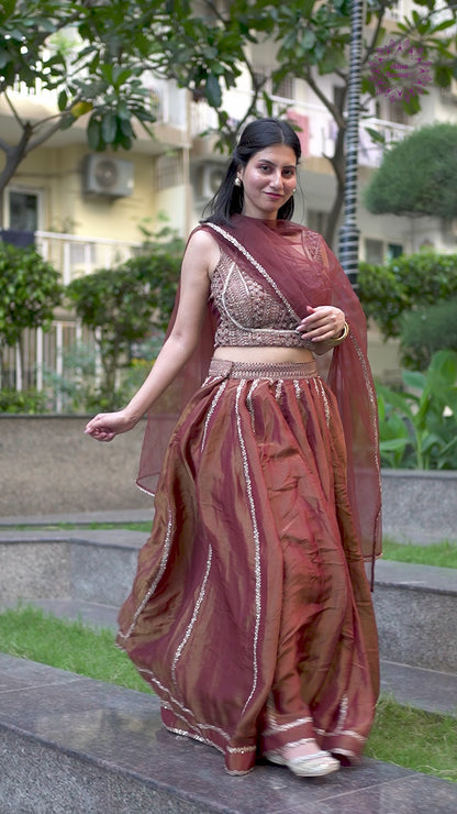 Adaa Bazaar Women's Readymade Wine Lehenga with Choli & Dupatta