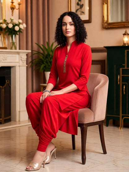 Adaa Bazaar Women's Deep Red Kurti With Stylish Patiyala Salwar