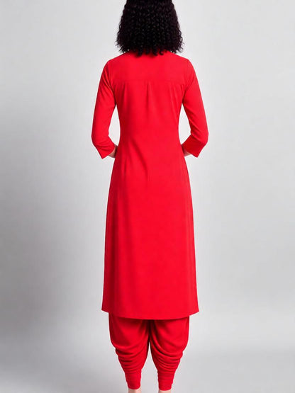 Adaa Bazaar Women's Deep Red Kurti With Stylish Patiyala Salwar
