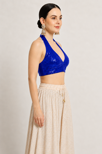 Adaa Bazaar Sequins Party Wear Cut Sleeves Stitched holter neck Blouse
