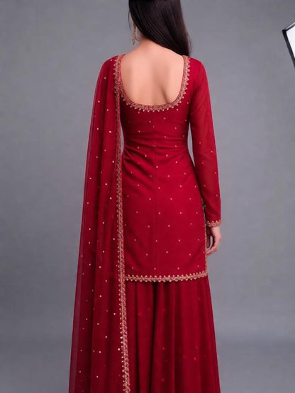 Adaa Bazaar Women's Readymade Sharara Suit (maroon) With Dupatta