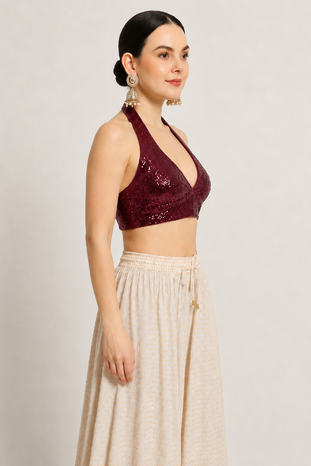 Adaa Bazaar Sequins Party Wear Cut Sleeves Stitched holter neck Blouse