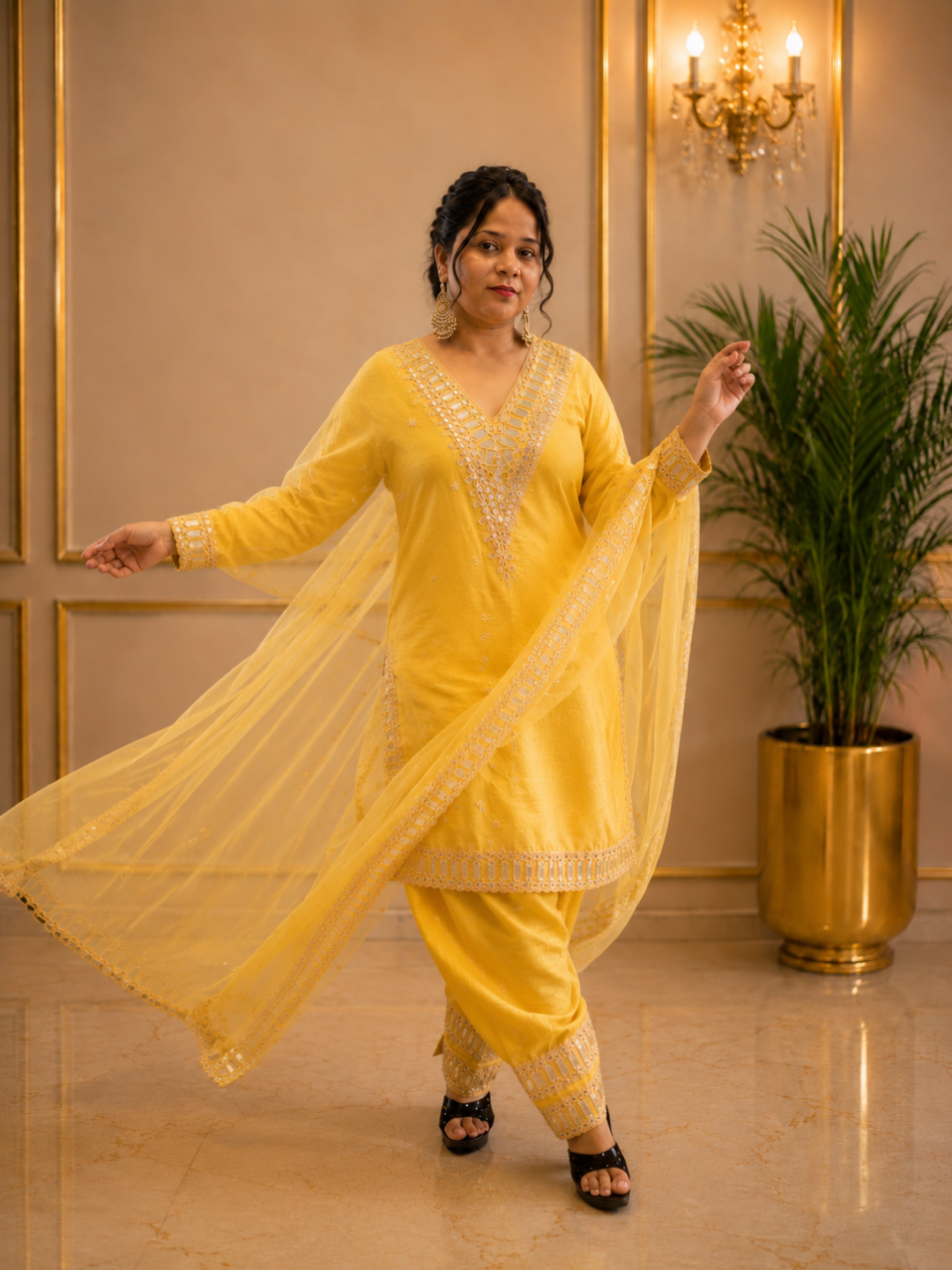 Adaa Bazaar Women's Yellow Elegant Party wear and Haldi function dress